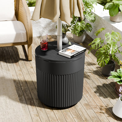 2026 larges cannelures | Table d'appoint de patio moderne d'extérieur, base de parasol avec trou de parasol et sac de poids, table à double usage 2-en-1 pour jardin, piscine, terrasse, balcon
