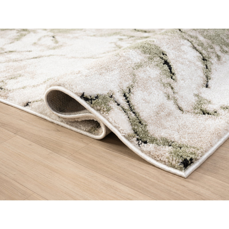 Paris Collection Abstract Cream/Green Rug, Runner 2'1" x 7'4"