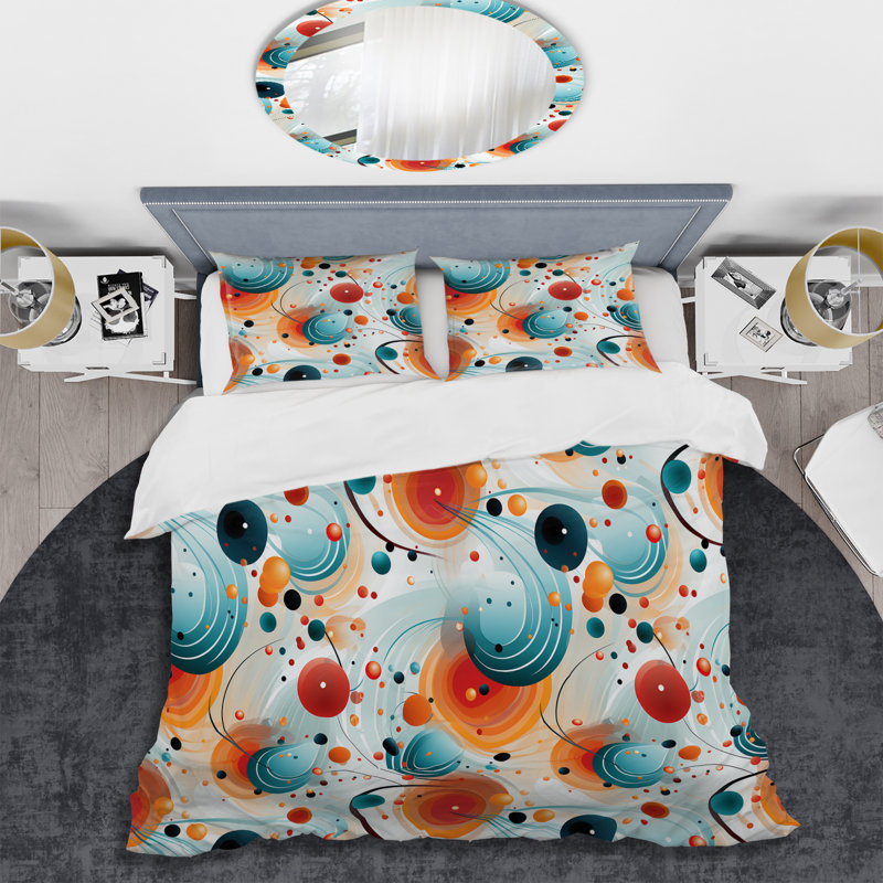 Ensemble de housse de couette bleu et orange Enchanted Sphere Illusion, Housse de couette simple + 1 taie décorative stan