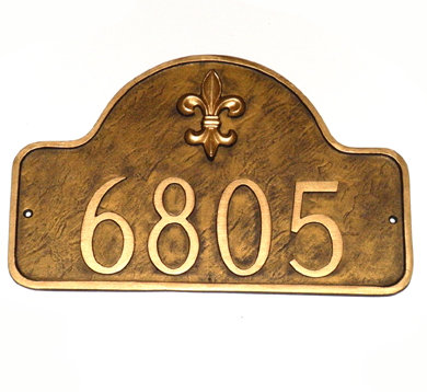 Fleur de Lis 1-Line Wall Address Plaque, Aged Bronze/Gold, Yes