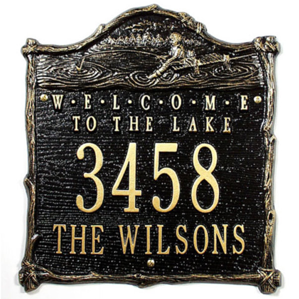 Plaque d'adresse murale sur 4 lignes Fisherboy, Vert et or, Oui