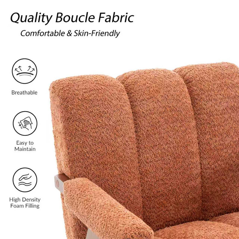 Chaise d'appoint Mid-Century moderne, fauteuil en chenille avec pieds en bois massif, chaise de lecture confortable et capitonnée Channel