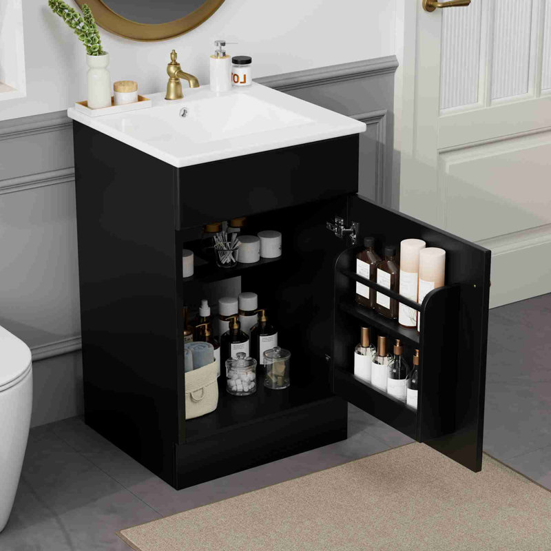 Bathroom Vanity with Adjustable Shelf, Black, Gold