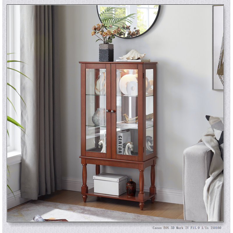 Vitrine lumineuse Curio Cabinet avec espace de rangement ouvert, pieds en bois massif