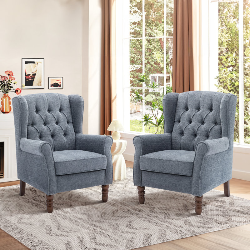 Angiolino Upholstered Armchair, Dark Blue Polyester Blend