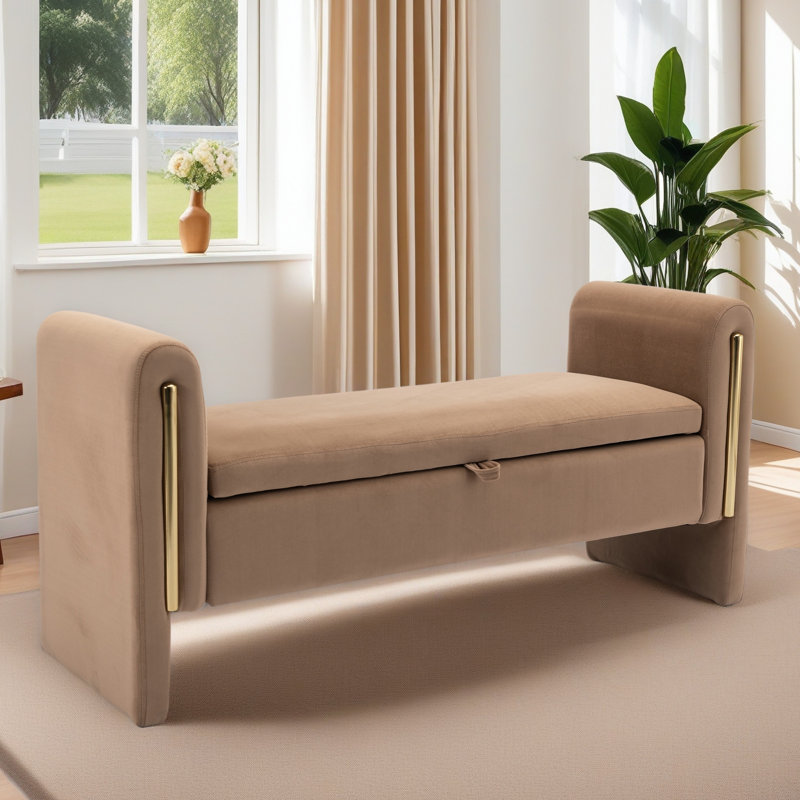Banc de rangement Banc de chambre avec bordure en métal doré pour salon, Café