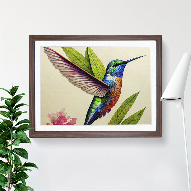Hummingbird Vol.2 - Single Picture Frame Print, 46cm H x 64cm W x 2cm D, Walnut