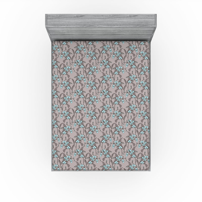 Drap-housse Ambesonne, Taupe chaud, bleu doux / floral, Drap-housse grand