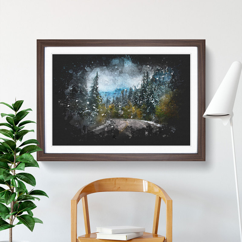 Winter Forest Road - Picture Frame Graphic Art Print, Walnut Framed, 62cm H x 87cm W x 2cm D