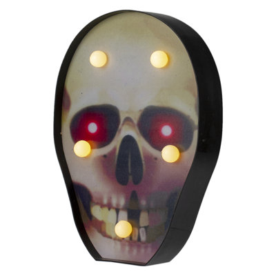 7" Lighted Black and Red Skull Halloween Decoration