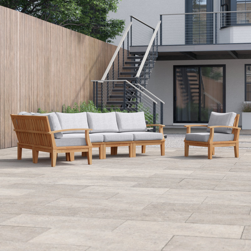 Ensemble de patio extérieur en teck 6 pièces Modway Marina, Gris