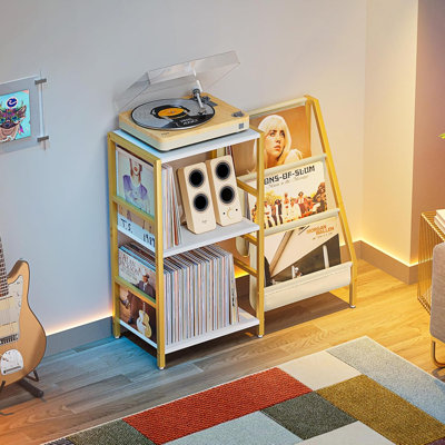 Record Player Stand, Turntable Stand With 3-Tier Vinyl Record Storage, Record Player Table Up To 200 Albums, End Table For Vinyl Records, Vinyl Record Holder Cabinet For Living Room White