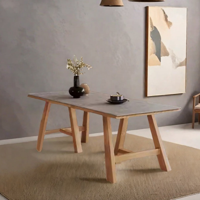 Table de salle à manger unique en bois massif et en pierre frittée, H 29,53 po x L 78,74 po x l 35,43 po, Bois robuste