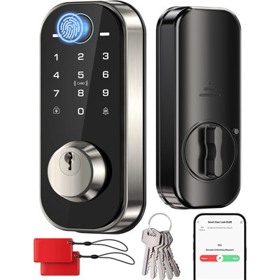 DL08 Fingerprint Smart Deadbolt with App Control, Silver, 5‑in‑1 Smart Deadbolt with Remote Control, Auto‑Lock, Touchscreen Keypad, 5 Keys & 2 Fobs, USB‑C Port, ANSI Grade 3 Security