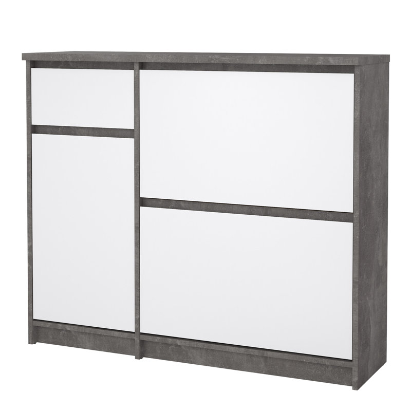 Aveon 12 Pair Shoe Storage Cabinet, Concrete/White High Gloss