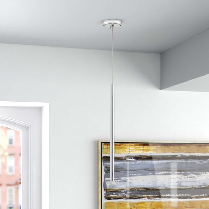 Bowning 1 - Light LED Single Pendant, Chrome, 24" H x 1.25" W x 1.25" D