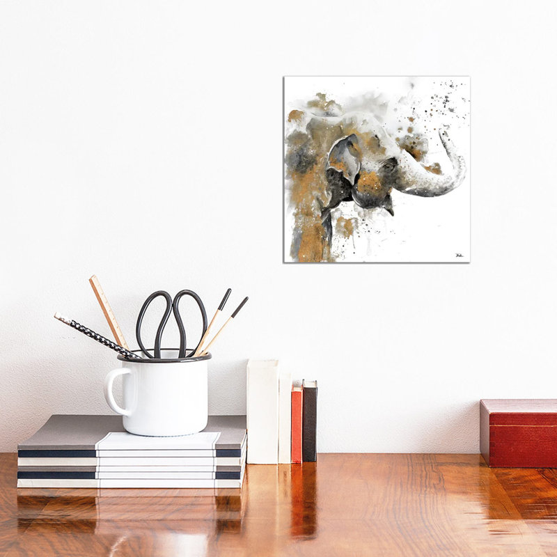 Water Elephant With Gold by Patricia Pinto - Print on Canvas, 30.48 cm H x 30.48 cm W, No frame
