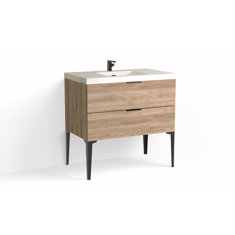 Avila 36" W Freestanding Single Bathroom Vanity with Dean Leg, Matte Black, White Acrylic, Gloss White/Single