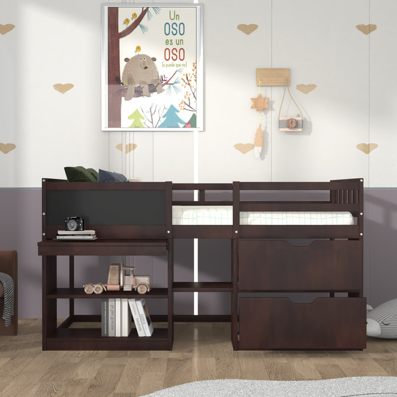 Lit mezzanine simple avec tiroirs Heldreth Kids, Espresso
