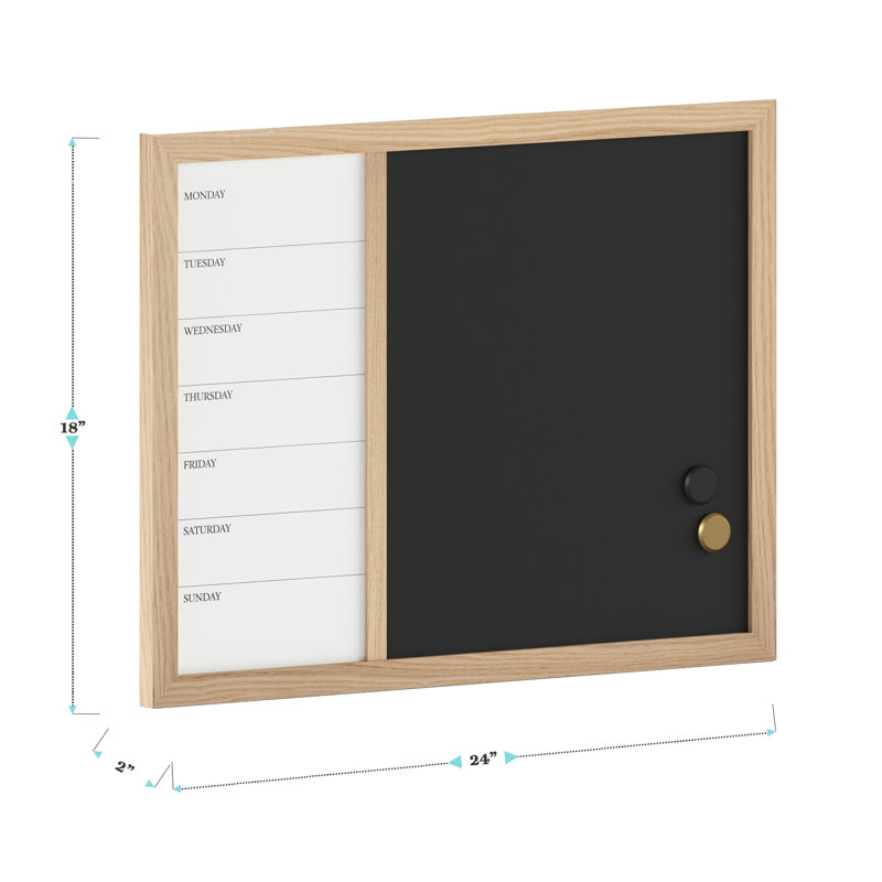 Light Natural Woodgrain Magnetic Weekly Calendar Dry Erase and Chalk Board 24" x 18"