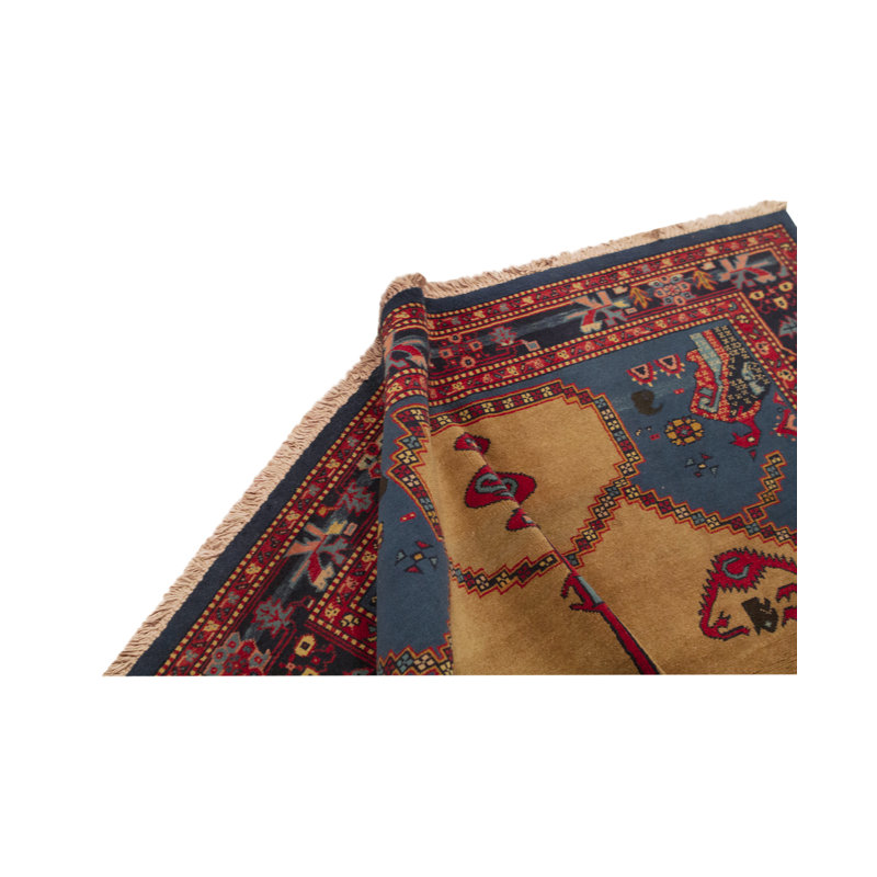 Hand-Knotted High-Quality Red and Blue Area Rug