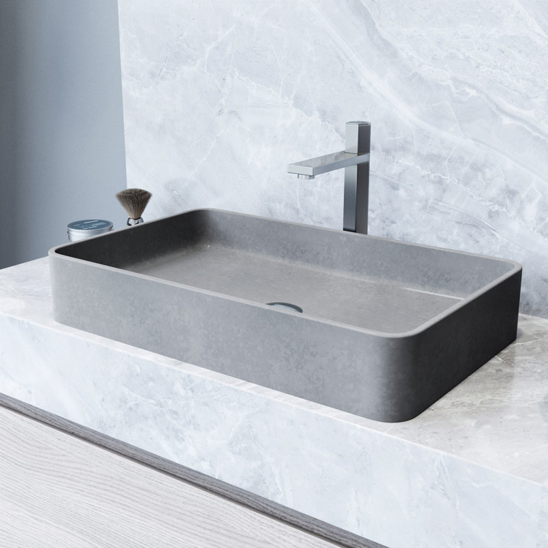 Lavabo de salle de bain rectangulaire fait à la main gris L 23 po x l 14 po x H 4 po Basilica