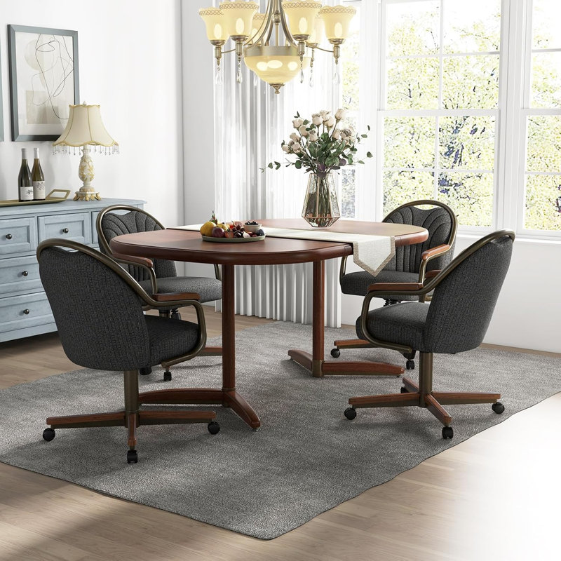 Swivel-Tilt Caster Casual Dining Chair in Ravenrock Indigo, Brown Wood