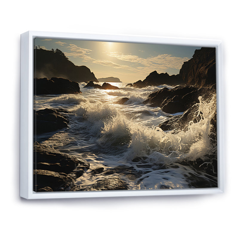 " Beach Tranquil Tide IV ", White Floater Framed, 12" H x 20" W x 1" D