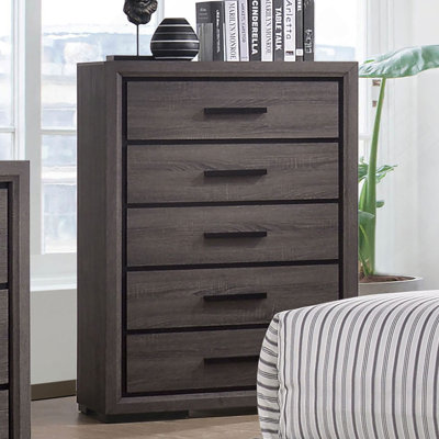 Contemporary Style 1pc Chest Two Tone design Finger Pull Hands Black Trim Gray Finish