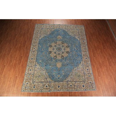 Tapis bleu floral traditionnel 10 x 13