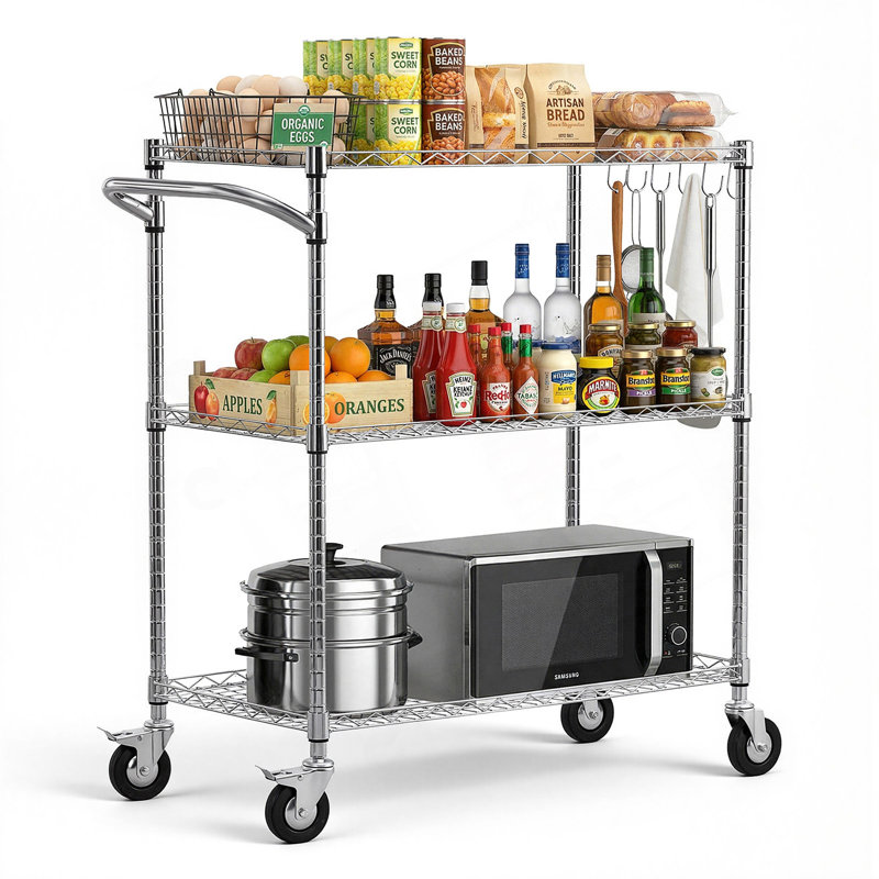 Étagère de rangement robuste et ajustable en fil métallique avec roulettes