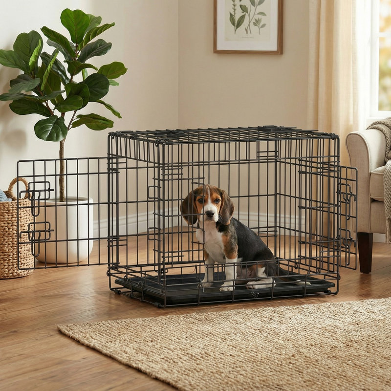 Cage pour chien, chenil pliable pour chien 24 po avec 2 portes, plateau amovible, noir