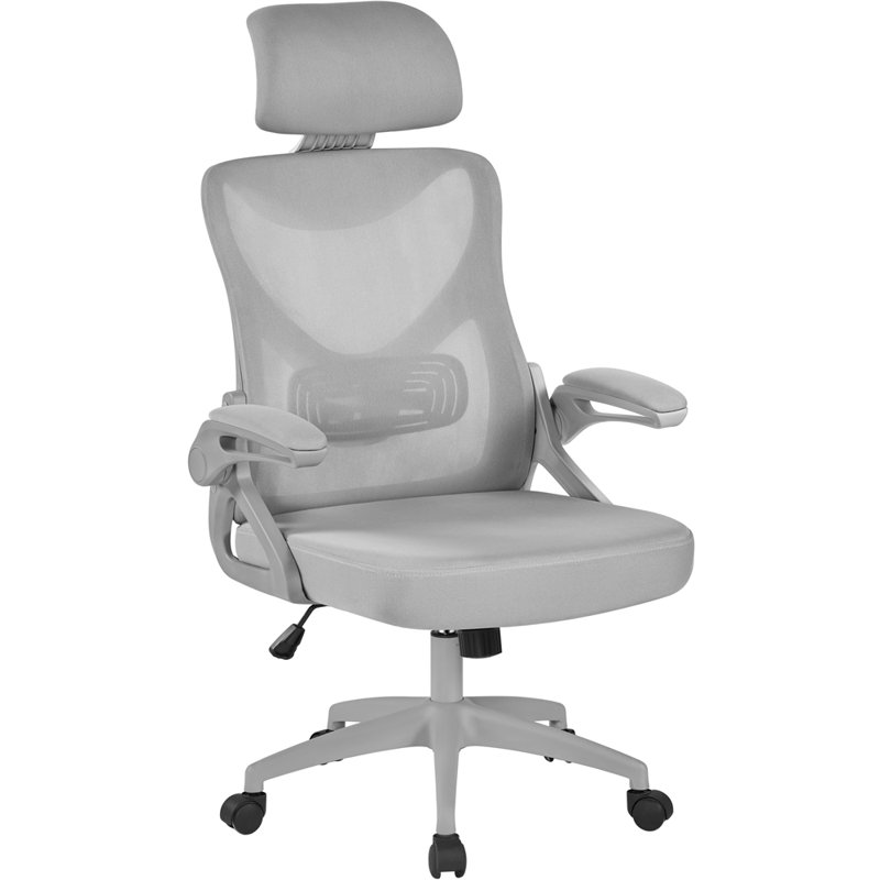 High Back Mesh Swivel Ergonomic Task Office Chair with Flip-Up Arms, Grey, Full Grey
