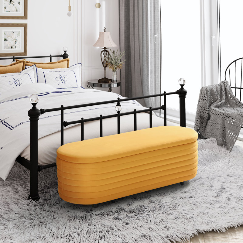 Farrah Upholstered Storage Bench, 18.1" H x 54" W x 19" D, Yellow