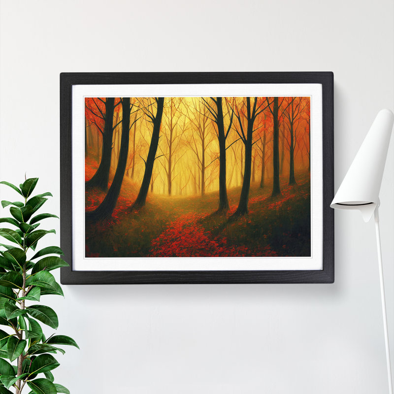 Authentic Autumn Forest - Single Picture Frame Print, Black , 46cm H x 64cm W