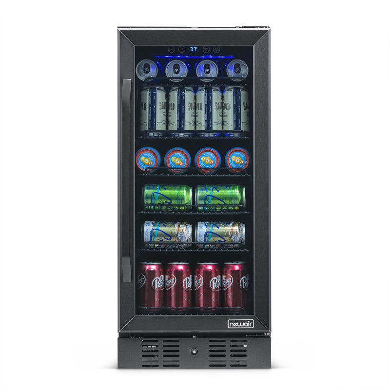 Newair 15" Built-in 96 Can Beverage Fridge in Black Stainless Steel with Precision Temperature