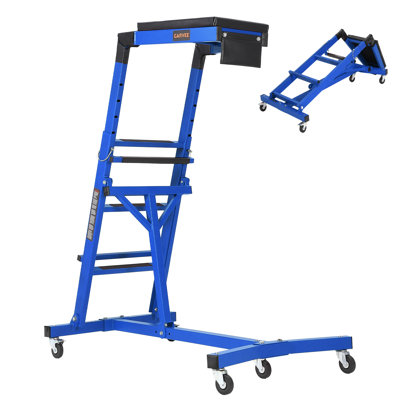 Heavy Duty Topside Engine Creeper 400 LBS Capacity, Adjustable 49-76 Inch Foldable Mechanic Stool w/ 5 Casters & Brakes, Blue