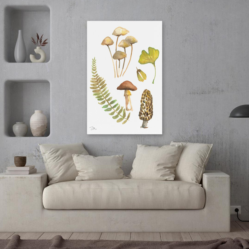 «August Mushroom» - Art contemporain de feuilles de champignons, H 24 po x l 36 po