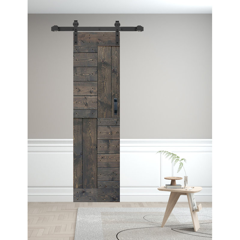 Porte à deux branches en bois massif en forme de S avec rail de quincaillerie - Assemblage requis, 30 po x 80 po, Gris fumé