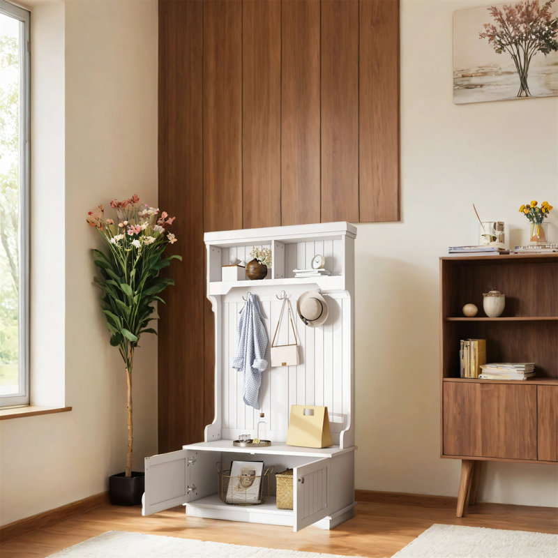 Entrance Hall Shoe Bench And Coat Rack, White