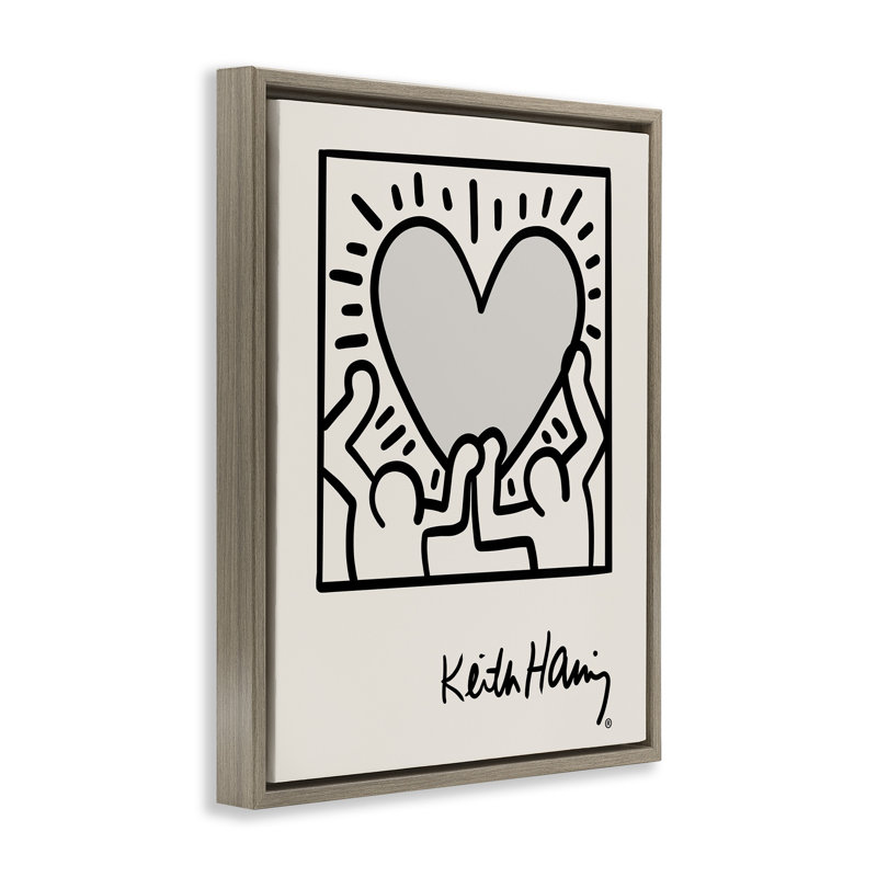 Symbole classique du cœur Keith Haring, H 31 po x l 25 po, Cadre flottant orme Montalcino