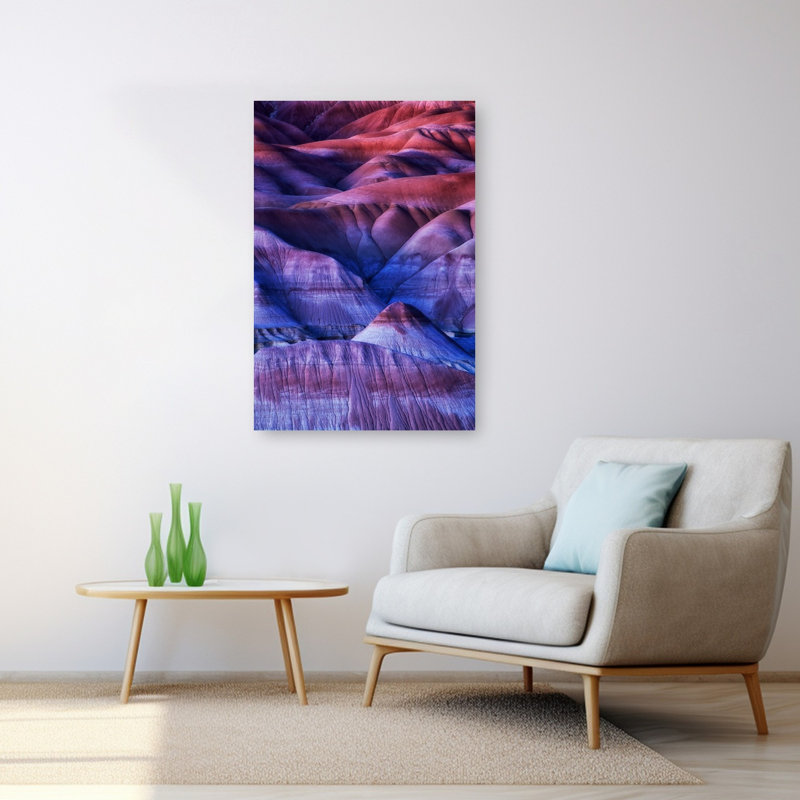 Ondes ondulées colorées abstraites colorées, paysage dramatique, violet, paysage, impression murale, H 48 po x l 32 po