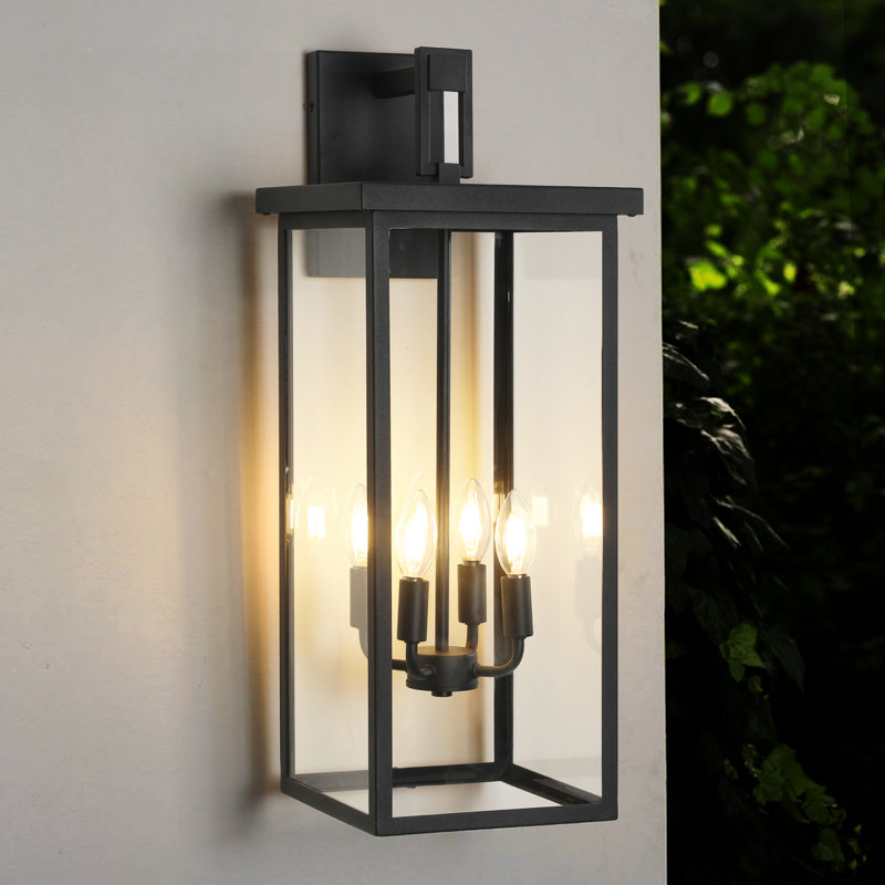 Modern Outdoor Wall Lamp - Black Metal Frame With Clear Glass, 4 E12 Sockets (bulbs Not Included)