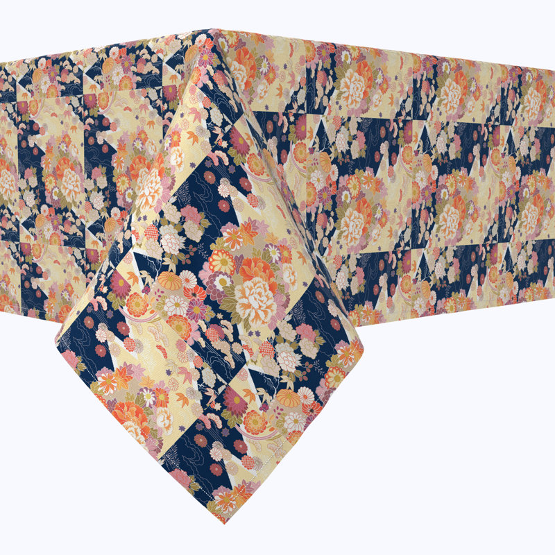 Rectangular Tablecloth, 100% Cotton, 52X104", Japanese Flower Pattern, 120" L x 52" W