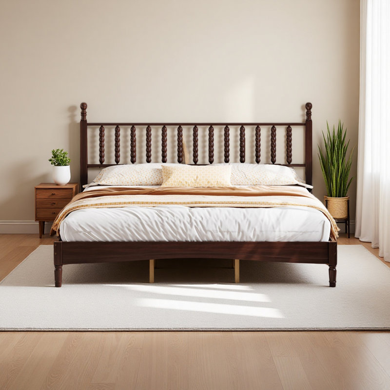 Lit plateforme en bois avec tête de lit en forme de gourde, lit plateforme de style rétro avec support à lattes en bois