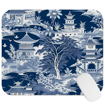 World and Countries Asian Style Chinoiserie Pattern I Gaming Cute Office Laptop Desk Pad Gift Mat Square Rectangle Non-Slip Mousepad