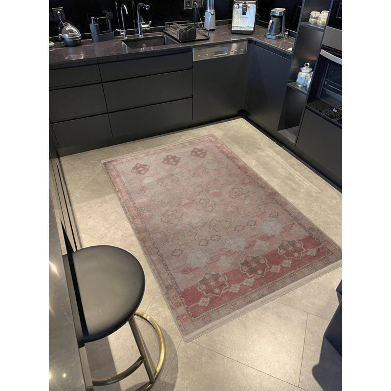 Tapis décoratif rétro à motif floral à motif floral traditionnel, Rectangle 2 pi 8 po x 5 pi