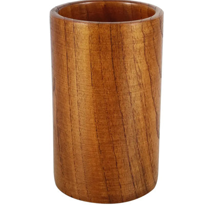 Porte-ustensiles en bois - Teck Porte-ustensiles en bois - Porte-ustensiles de cuisine pour comptoir - Pot à ustensiles pour comptoir de cuisine - Porte-ustensiles de cuisine - Porte-bouteilles de vin, de fournitures d'art ou de fournitures de bureau