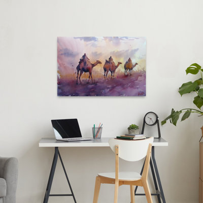 Camel caravane, coucher de soleil paisible, paysage abstrait abstrait, art mural