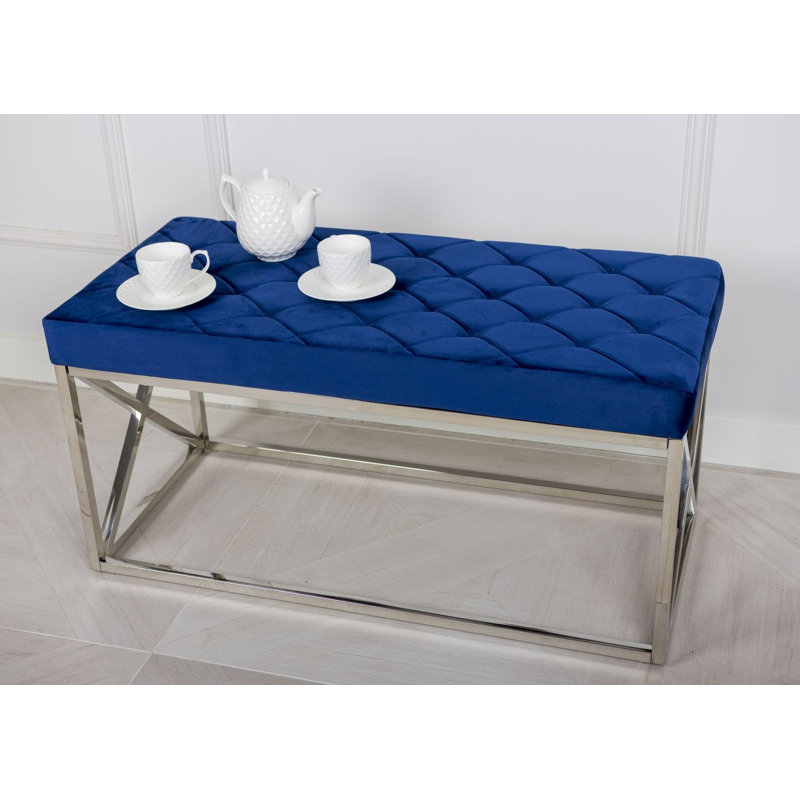 Mynatt Upholstered Bench, Silver, White